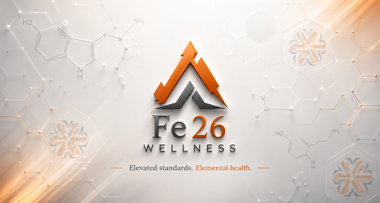 Fe26 Wellness branded graphic with logo and tagline Elevated standards. Elemental health.